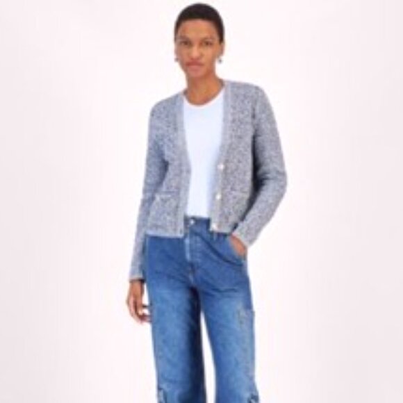 Macy*s "On 34th" V-Neck Patch-Pocket Blue Cardigan-MED-NWT - Picture 10 of 10